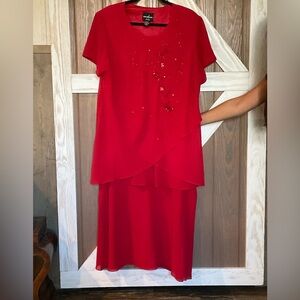 Positive Attitude Vibrant Red Two Piece Dress. Beautiful Beading. SIZE 20